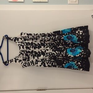 Nine West Black And White Dress With Blue Flowers Size 14